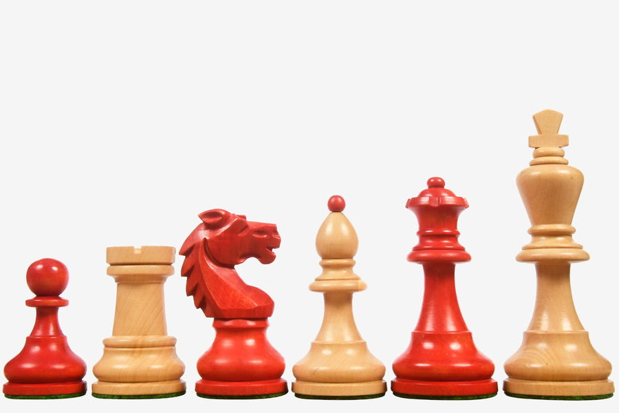 Special Ed. 1950s Bohemia German Chess Pieces Stained Crimson 3.89"- King