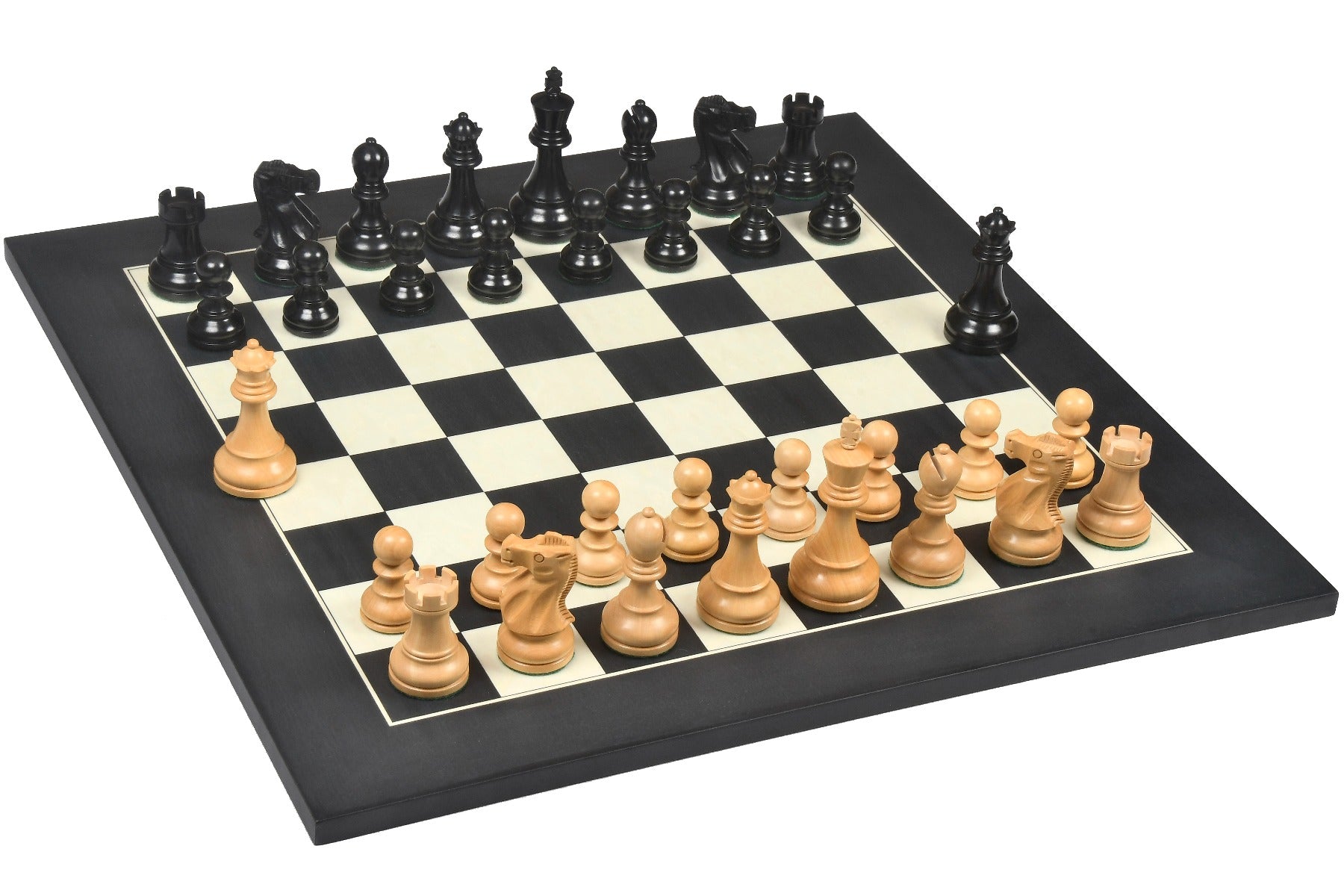 Reproduced 1972 Reykjavik Staunton Chess Pieces in Ebonized Boxwood & Natural Boxwood - 3.7" King