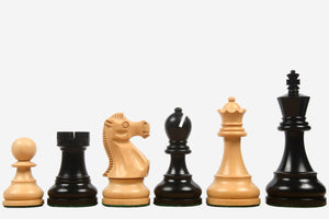 Reproduced 1972 Reykjavik Staunton Chess Pieces in Ebonized Boxwood & Natural Boxwood - 3.7" King