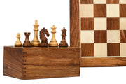Combo The New Columbian Staunton Series Chess Pieces in Sheesham & Box wood - 3.8" King with Board & Box