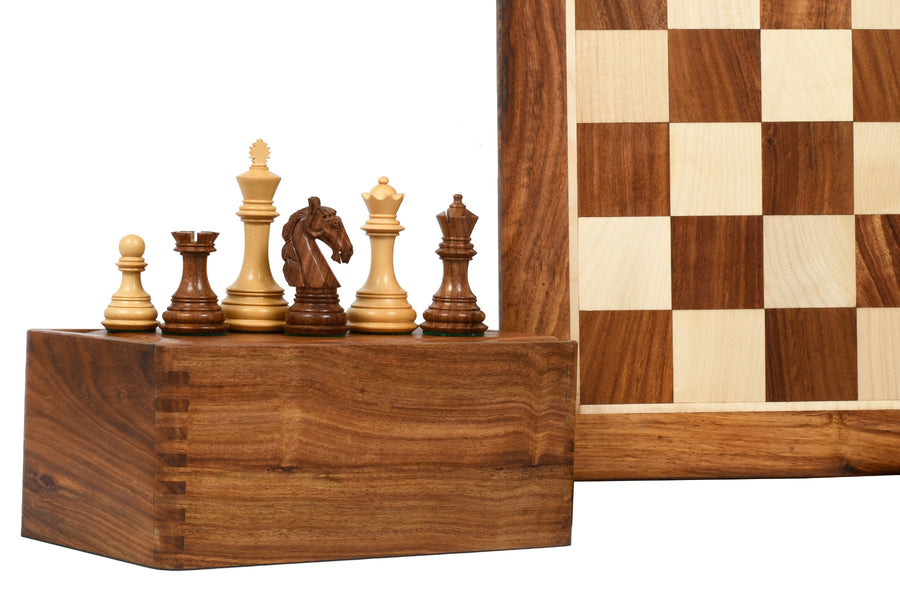 Combo The New Columbian Staunton Series Chess Pieces in Sheesham & Box wood - 3.8" King with Board & Box