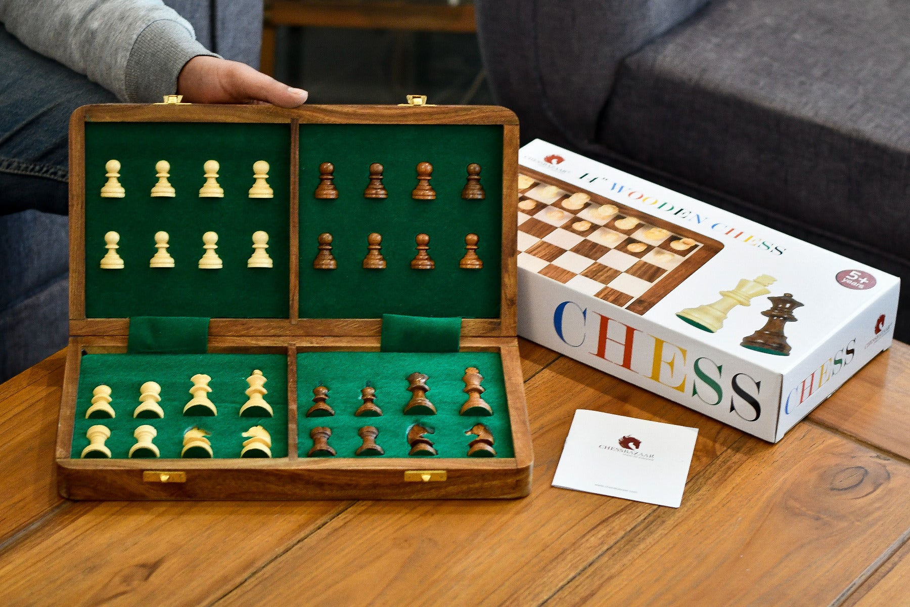 Travel Series Folding Magnetic Lacquer Chess Set in Sheesham & Maple - 14"