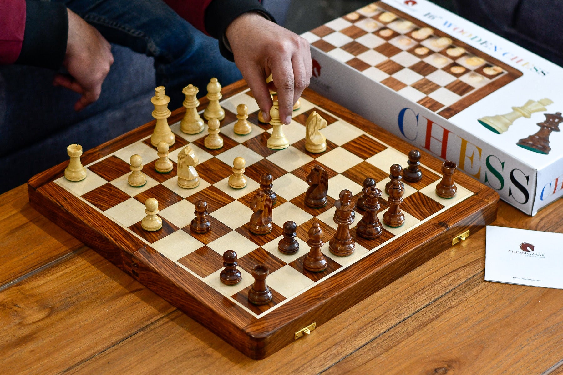 Travel Series Folding Non-Magnetic Lacquer Chess Set in Sheesham & Maple Wood - 16"