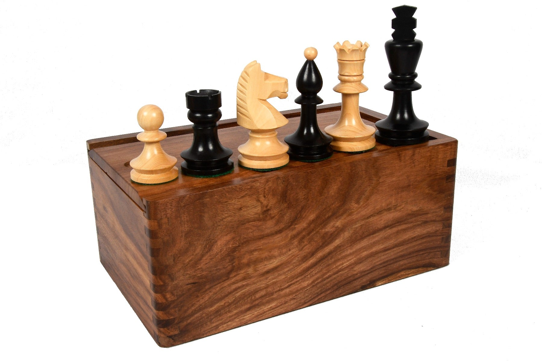 Romanian-Hungarian National Chess Set in Ebonized wood-3.8” King & Box