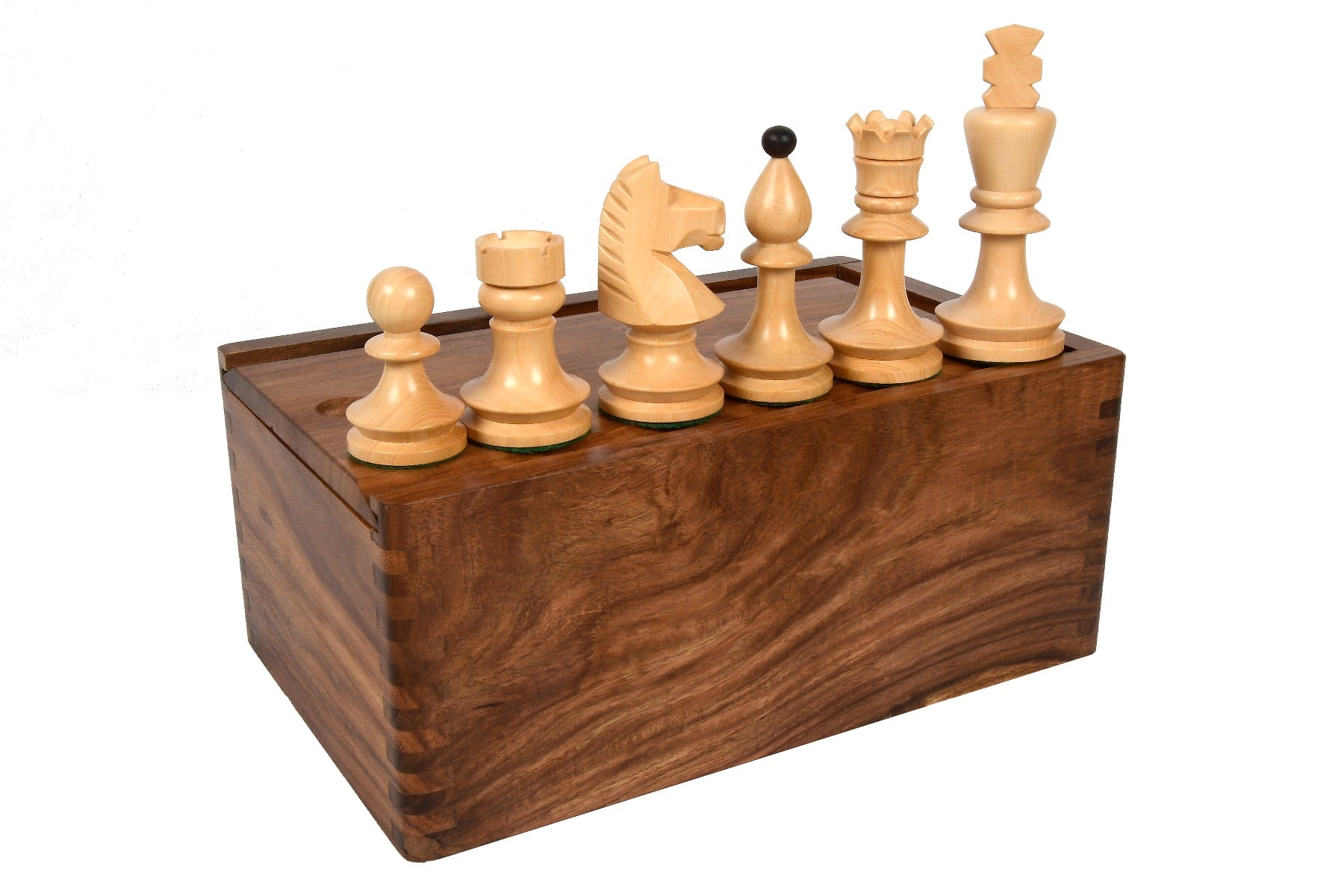 Romanian-Hungarian National Chess Set in Ebonized wood-3.8” King & Box