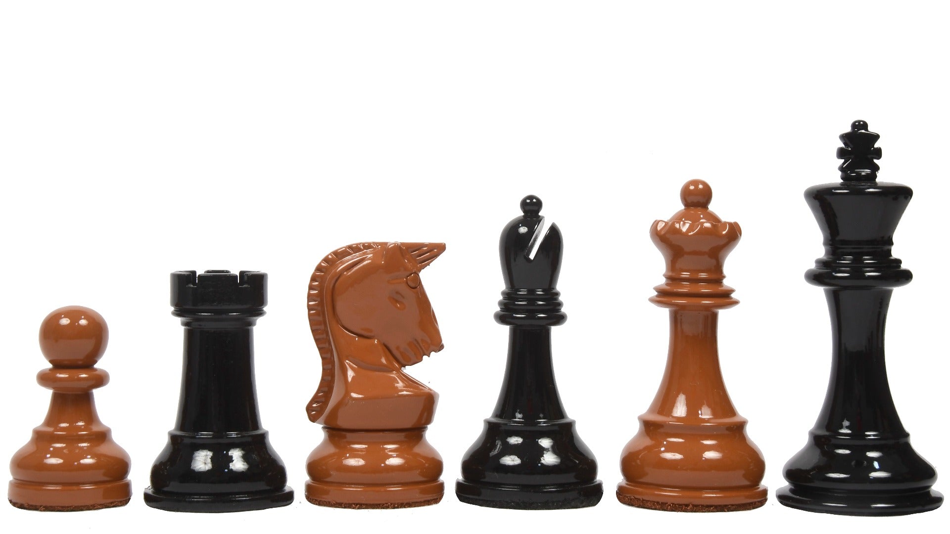 Chess Pieces in Black & Brown Painted Wood (3.8" King) - Slightly Imperfect | Chessbazaar