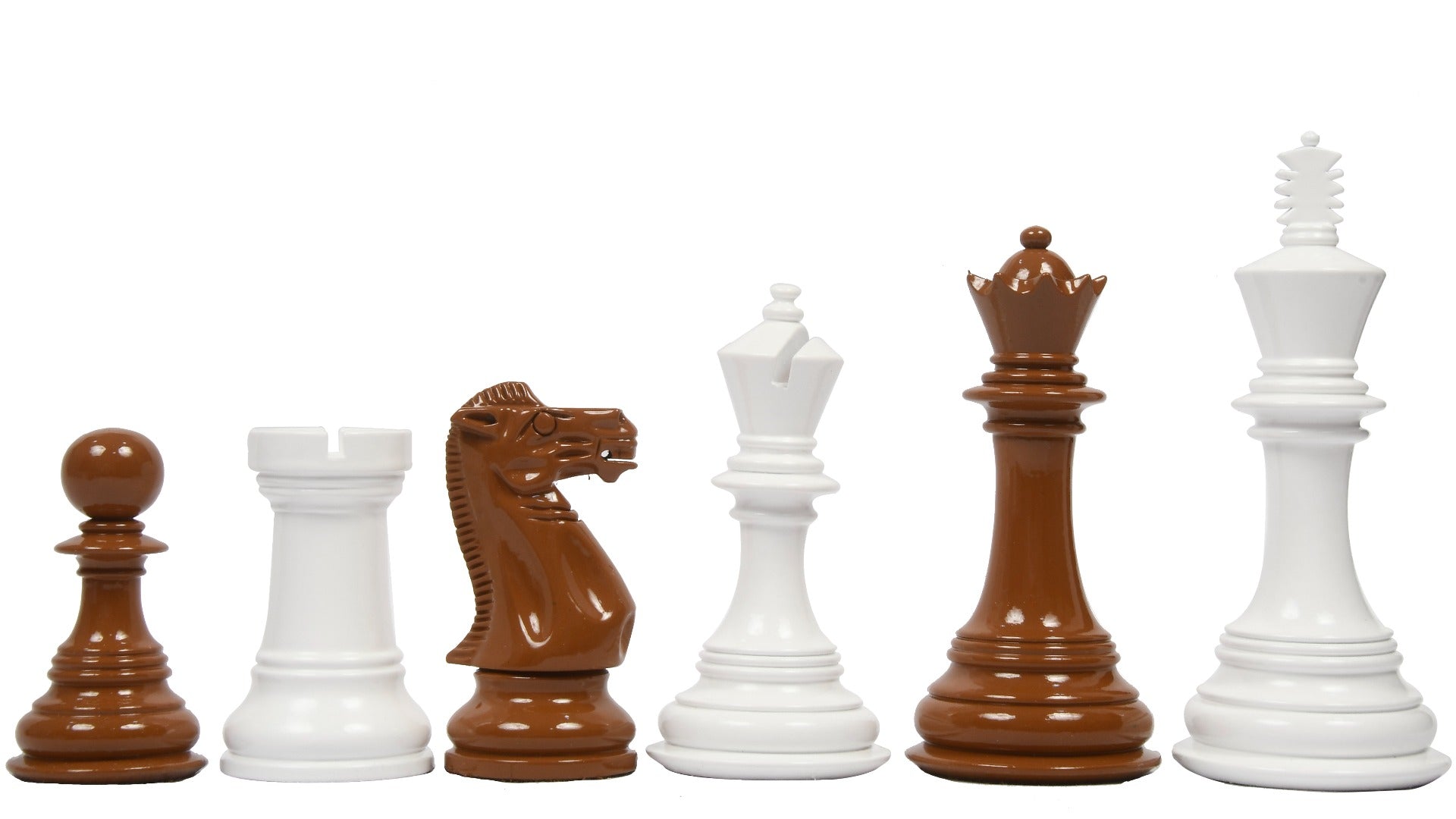 Chess Pieces White & Brown Painted Wood 4.4" - Slightly Imperfect