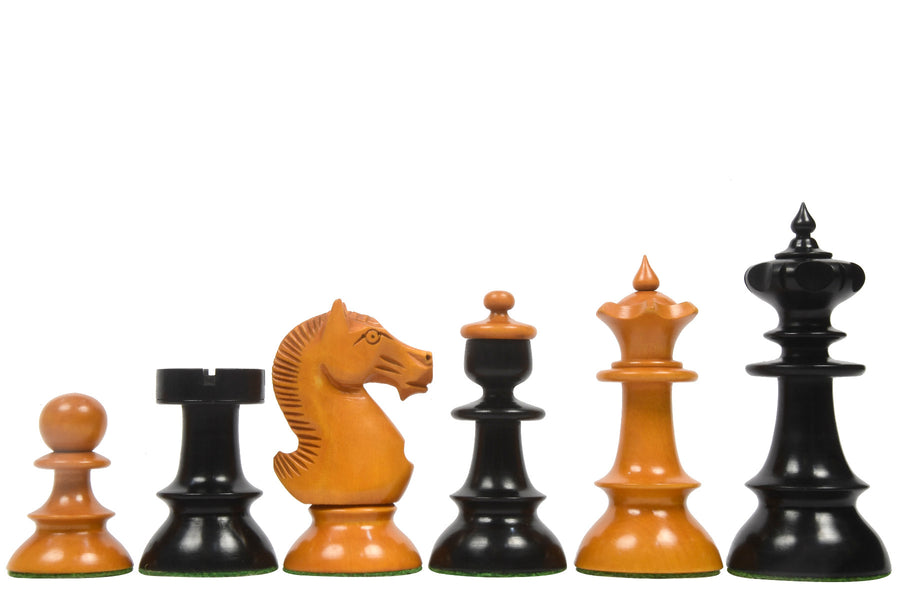 Combo of Vintage Series Original Austrian Coffee House Old Vienna Chess Pieces in Ebonized and Antique Boxwood V2.0- 3.75" King with Chess Pieces Storage Box