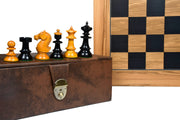 Repro Austrian Coffee House Old Vienna Chess Pieces in Ebonized & Antique Boxwood V2.0- 3.75" King with Board & Box