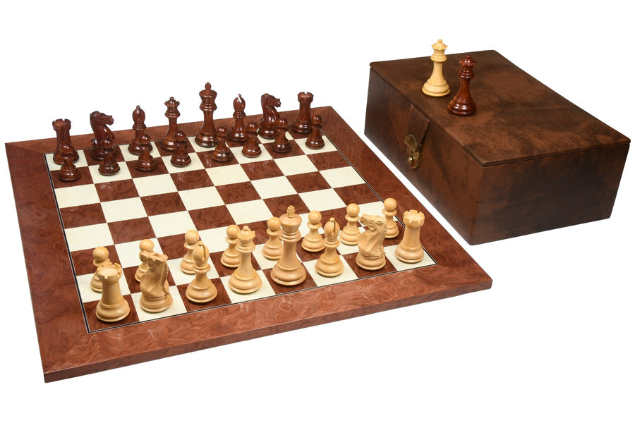 Honour of Staunton (HOS) Series Weighted Chess Pieces in Bud Rose Wood & Box Wood - 4.0" King with Chess Board and Storage Box