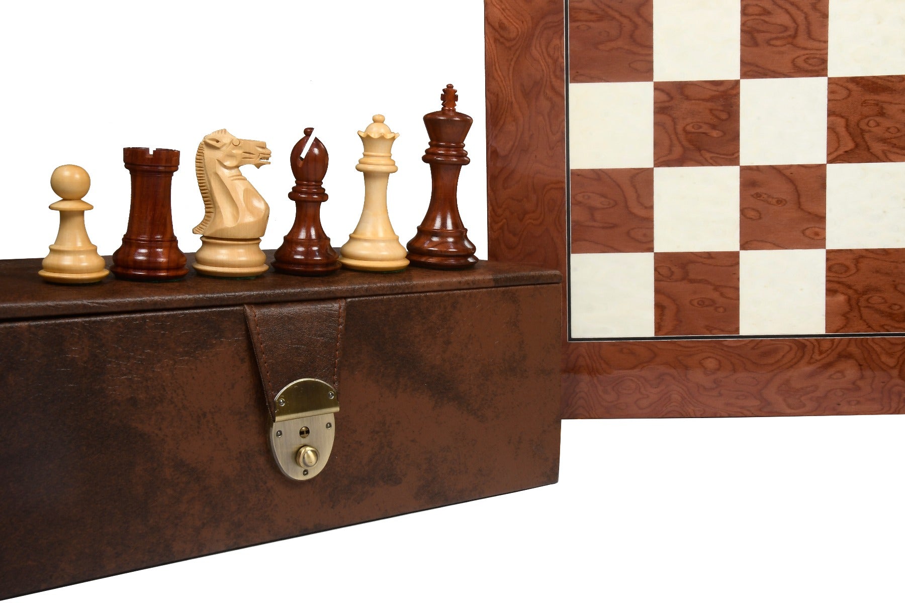 Combo of The Honour of Staunton (HOS) Series Weighted Chess Pieces in Bud Rose Wood & Box Wood - 4.0" King with Chess Board and Storage Box