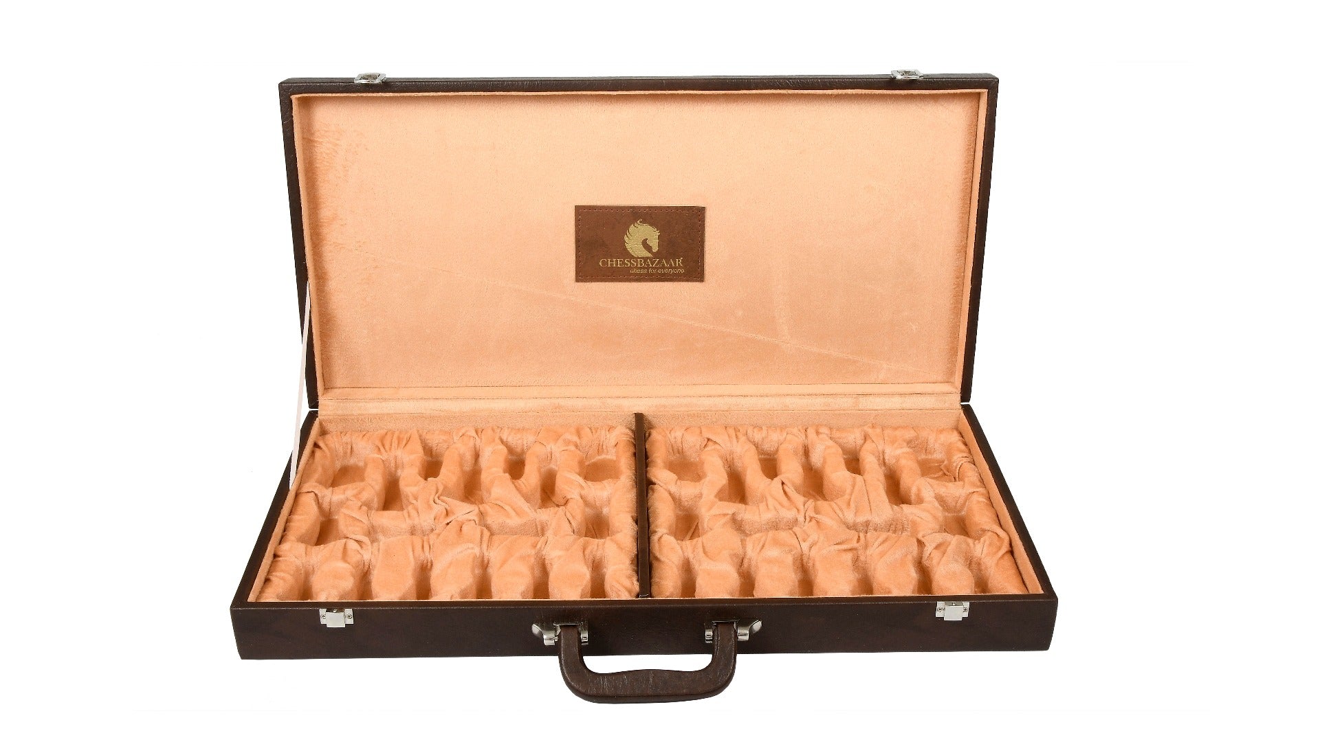 Leatherette Chess Set Briefcase Storage Box Coffer (Brown Color) with Fixed Slots for 3.75" - 4" Pieces
