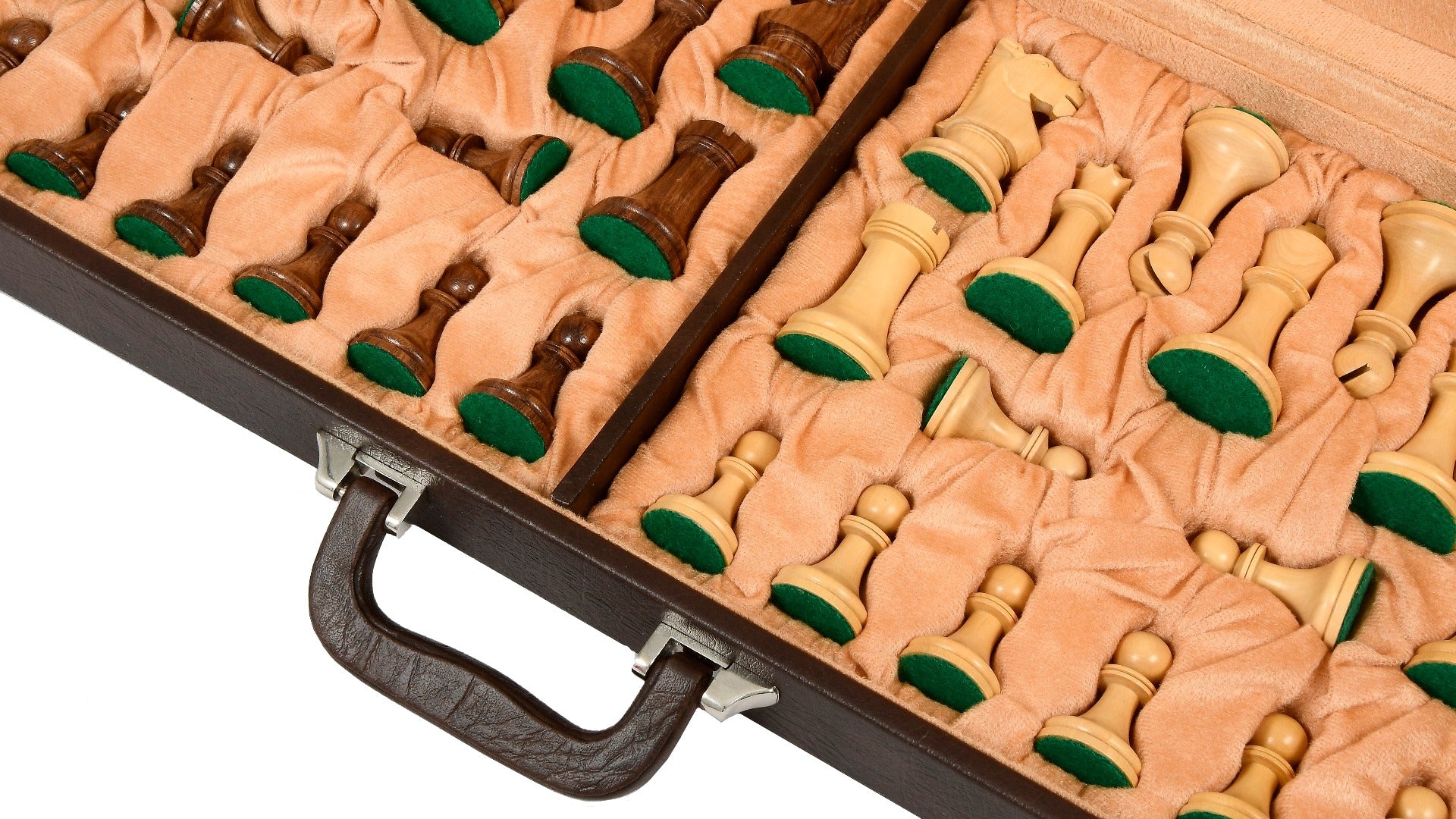 Brown Leatherette Chess Briefcase Storage Box Fixed Slots 3.75"-4" | CHESSBAZAAR