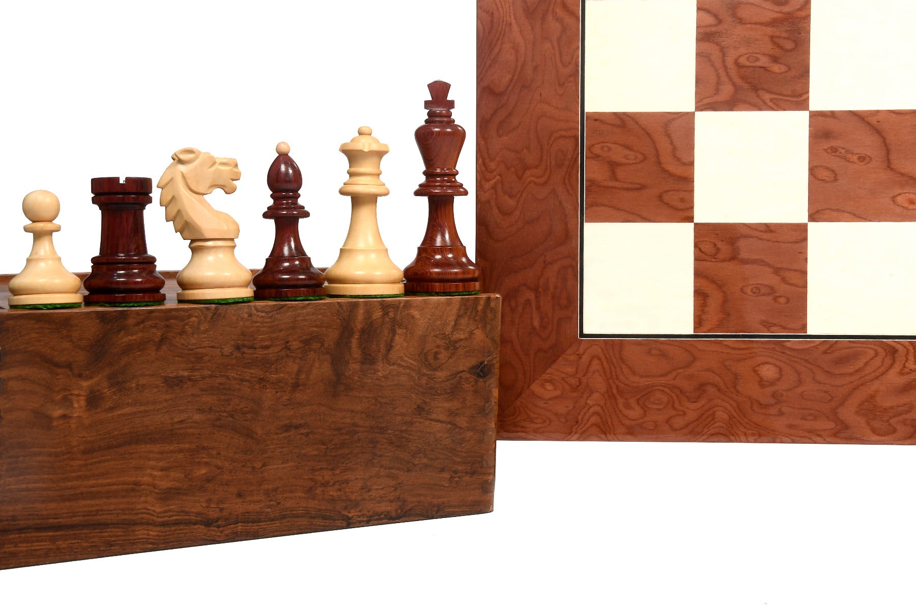 Repro 1950's Circa Bohemia Series Chess Pieces in Bud Rosewood & Boxwood with Board & Box- 3.89" King