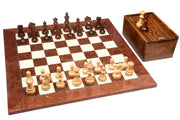 1950's Circa Bohemia Series Chess Pieces in Bud Rosewood & Boxwood with Board & Box- 3.89" King
