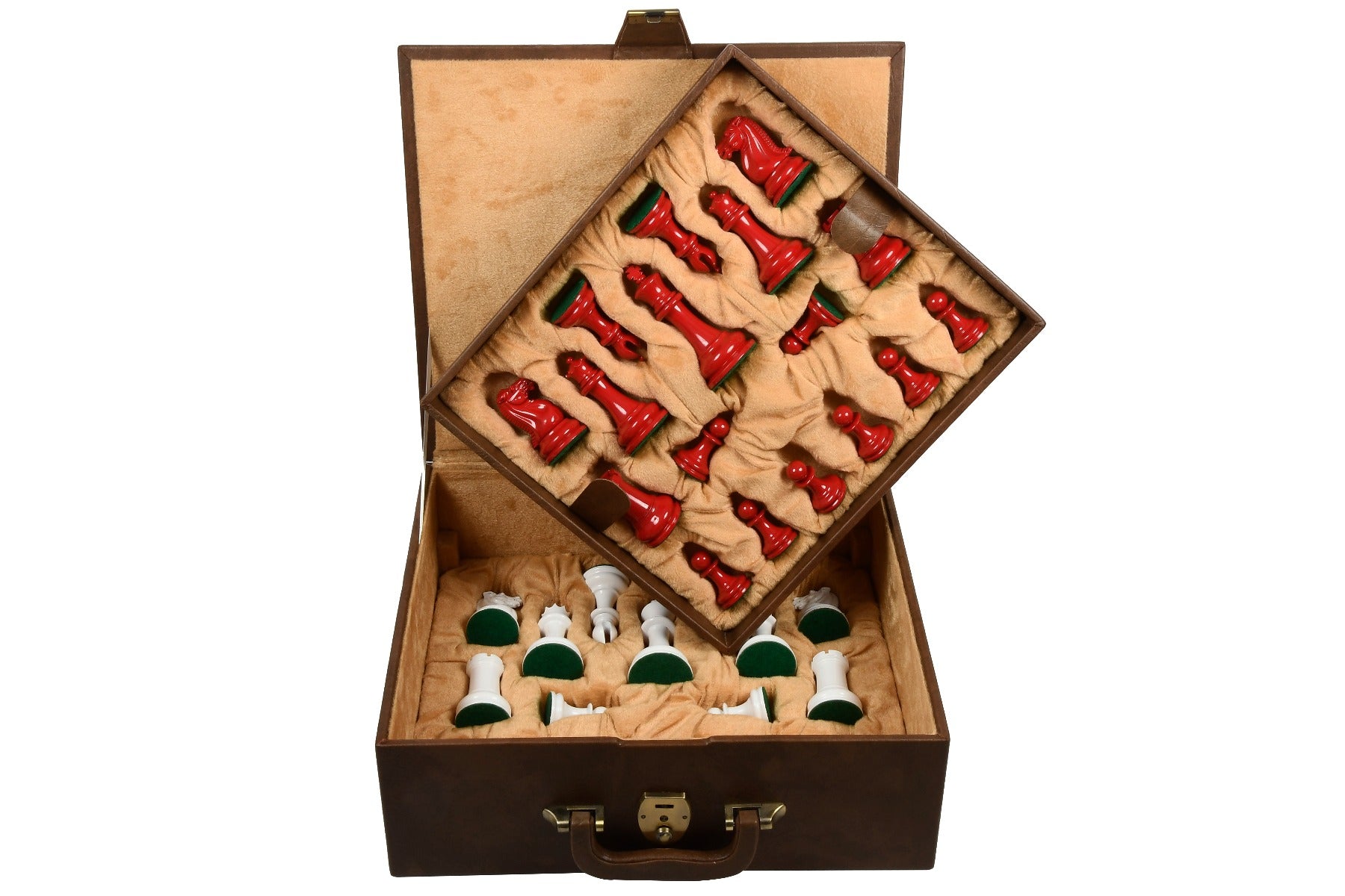 Repro 1849 Wooden Painted Chess Set in Lacquer with Storage Box-4.5" King