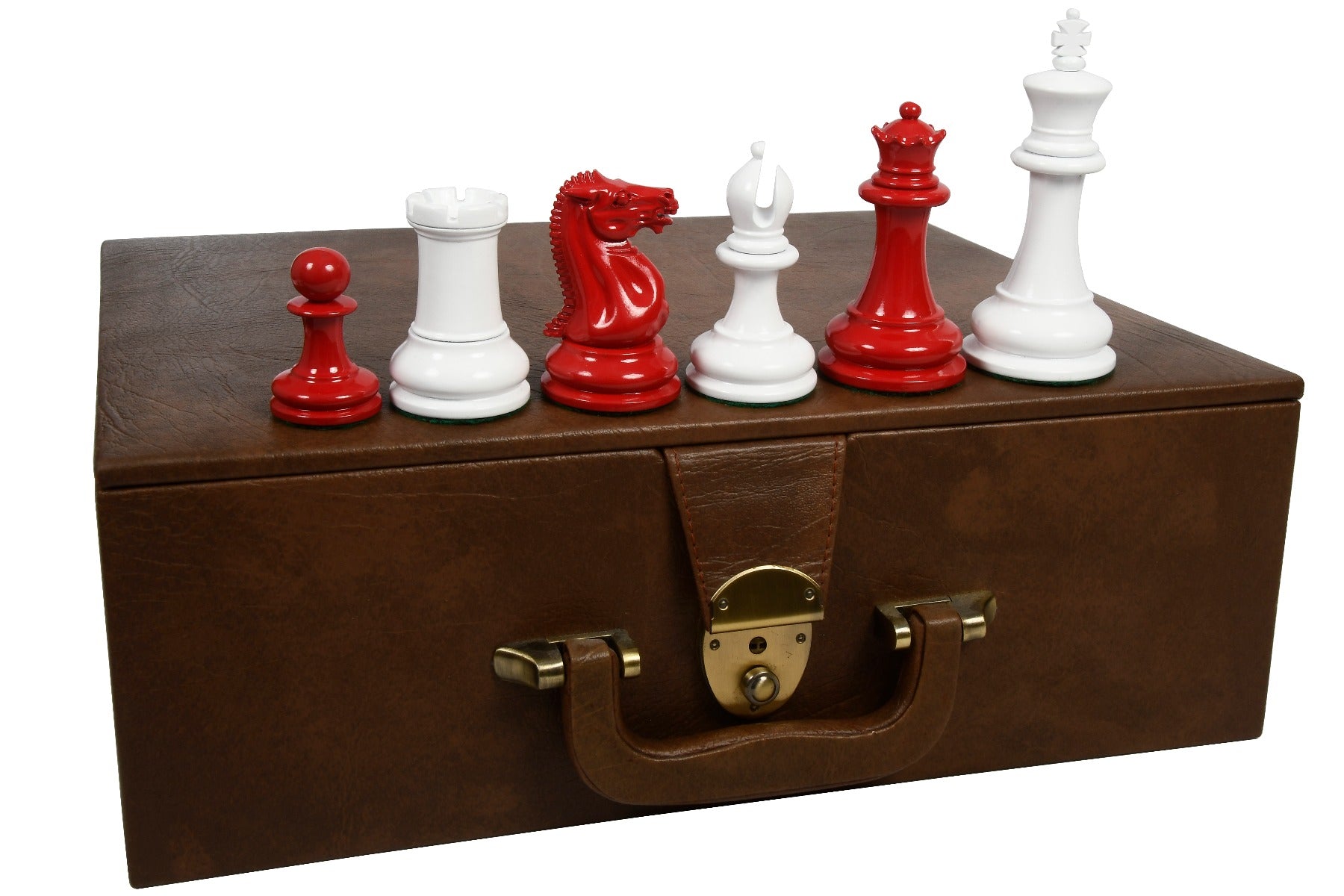 Repro 1849 Wooden Painted Chess Set in Lacquer with Storage Box-4.5" King