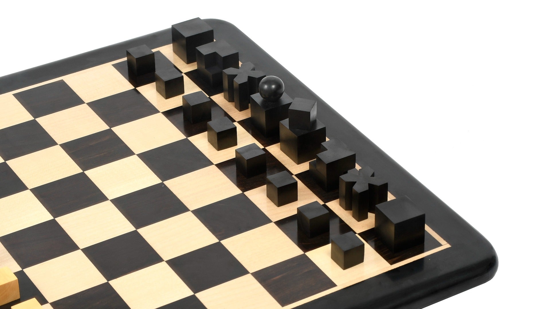 The Combo of Repro 1924 Bauhaus Geometrical Chessmen in Ebonized/Boxwood - 1.9" King with Chess Board
