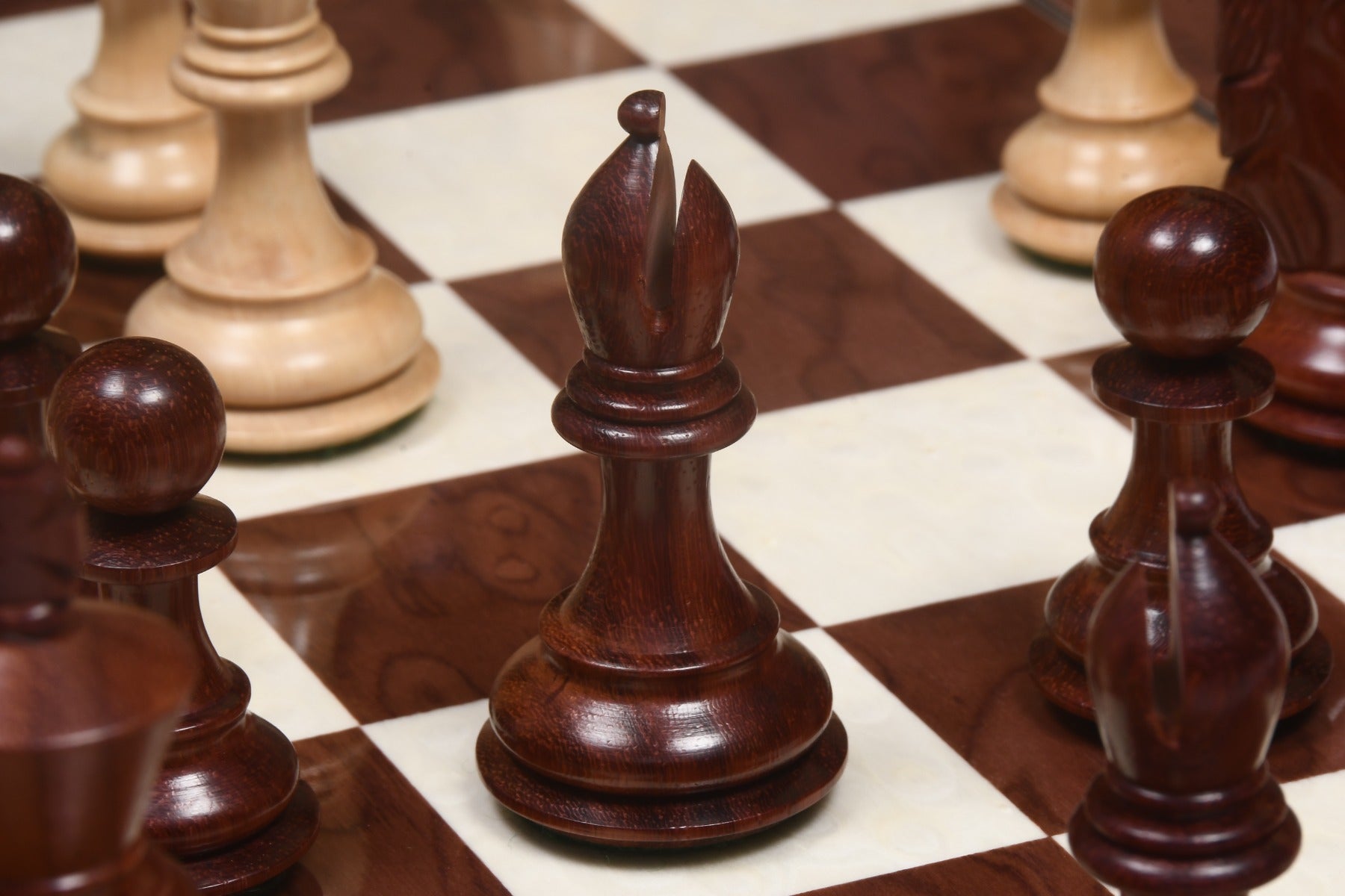 Combo Alban Series Wooden Chess Pieces in Bud Rose Wood & Box Wood - 4.0" King with Chess Board