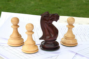 Combo of Knight & Pawns Chess Pieces in Bud Rosewood & Box Wood - 4.52" Knight.