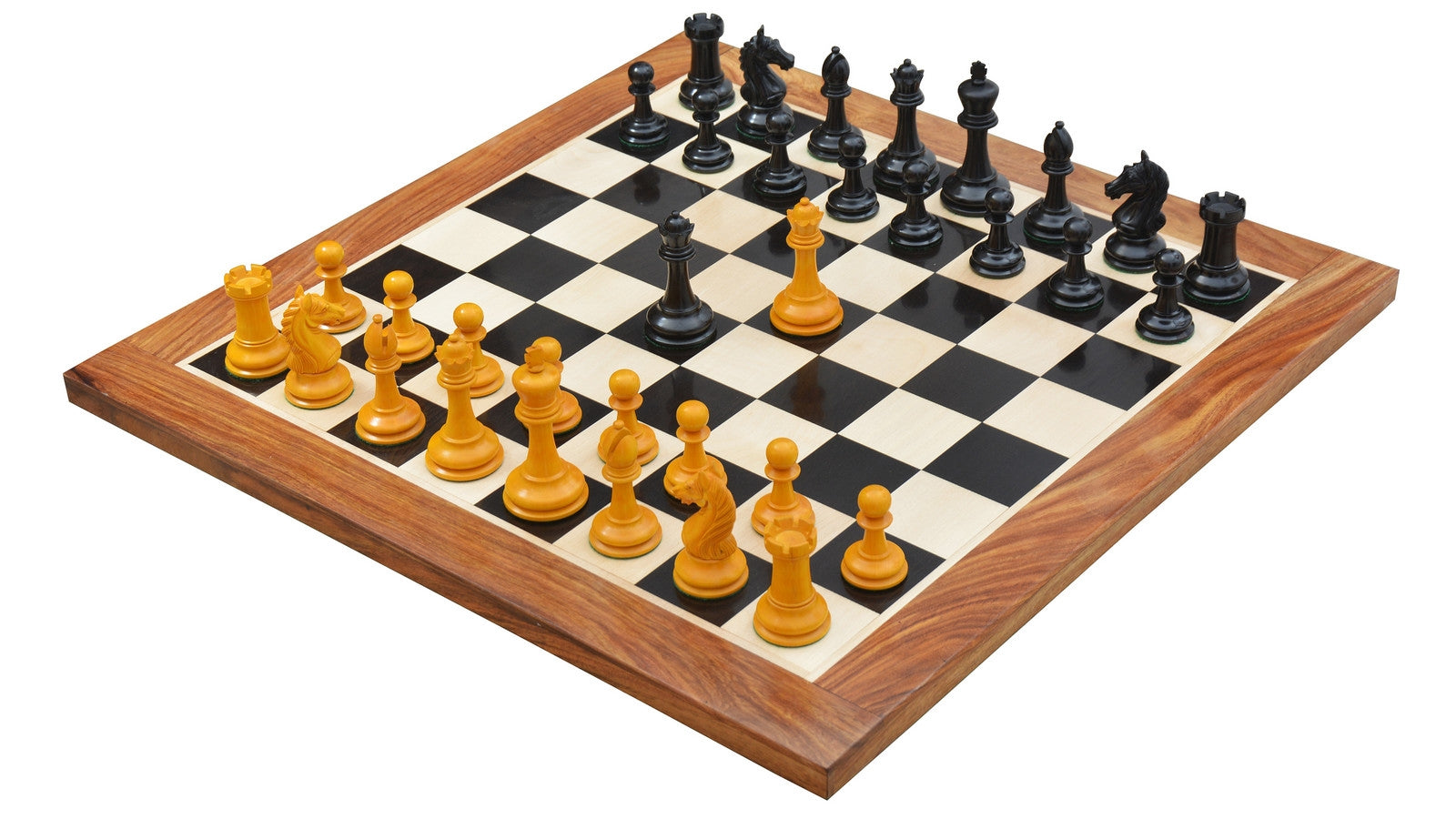 The Ancient Indian Warrior Luxury Chess Pieces in Ebony/Antiqued Boxwood - 4" King with Board