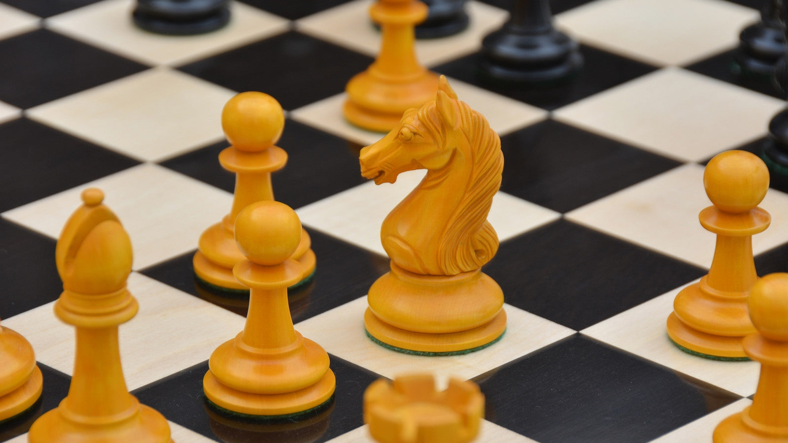 The Ancient Indian Warrior Luxury Chess Pieces in Ebony/Antiqued Boxwood - 4" King with Board