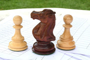 Combo of Knight & Pawns Chess Pieces in Bud Rosewood & Box Wood - 4.52" Knight.