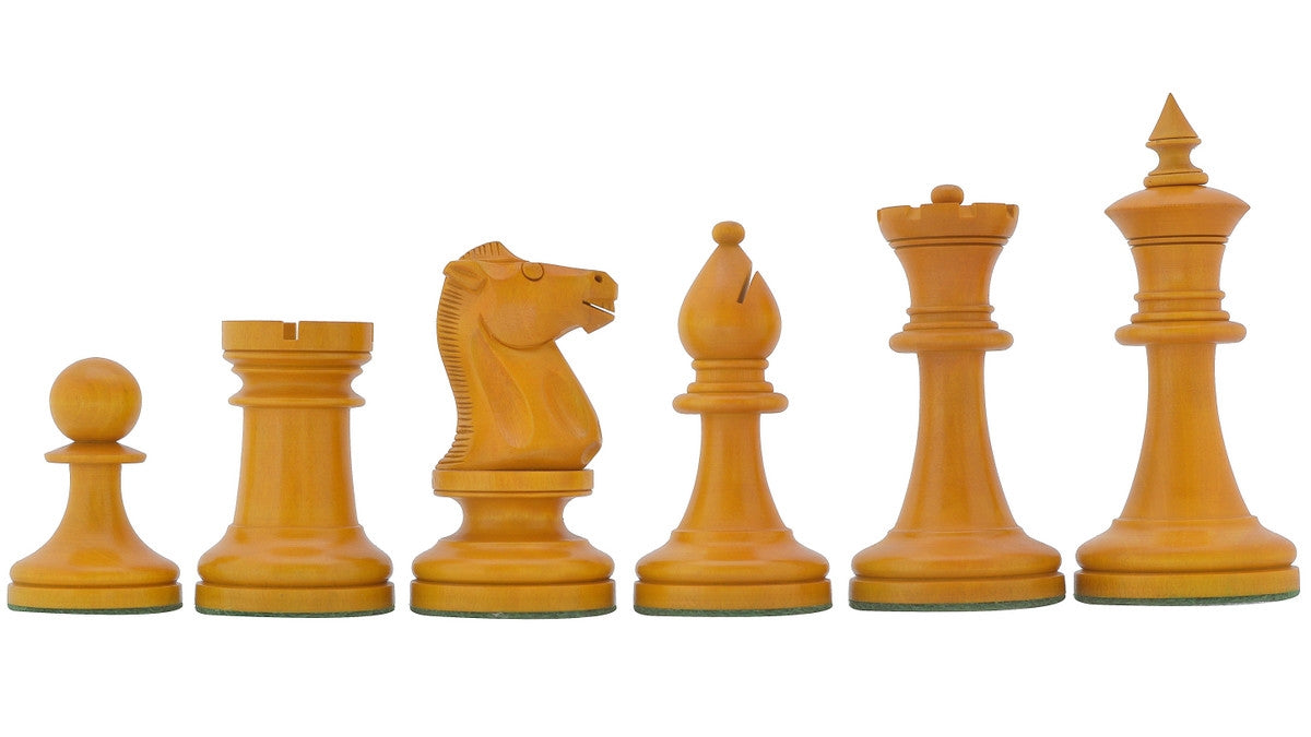 Repro 1904 Cambridge International Congress Pieces in Ebonized / Antiqued Boxwood - 4" King with Black Maple Board