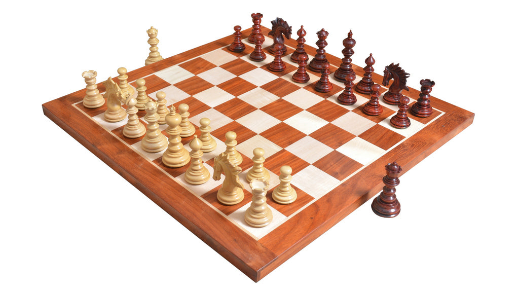 Combo of St. Petersburg Luxury Artisan Series Chess Set & Wooden Board in Bud Rose / Box Wood - 4.2" King with Storage Box