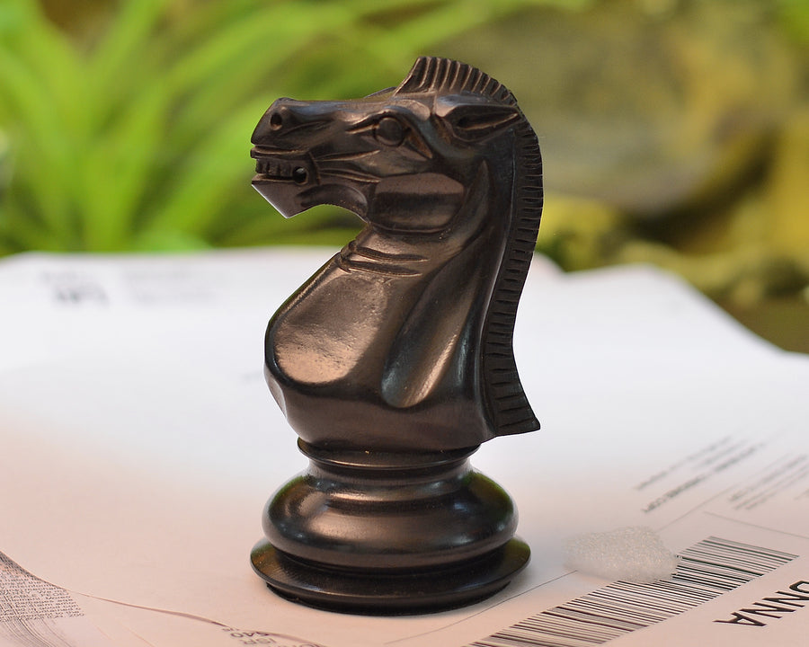 The Giant Monstrous Series Knight Chess Piece in Ebony Wood Paper Weight -4.3" Height.
