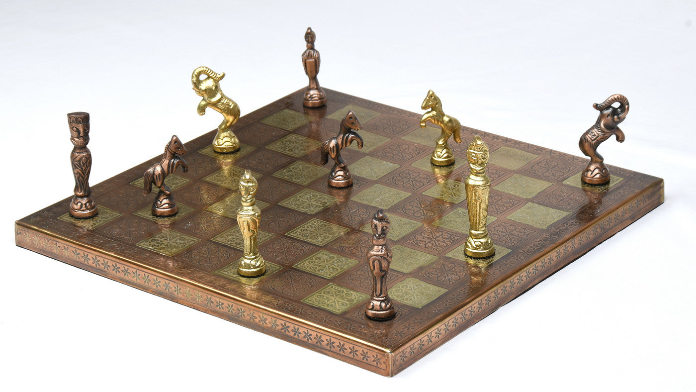 Brass Chess Set Antique Finish Vintage Style Brass & Gold