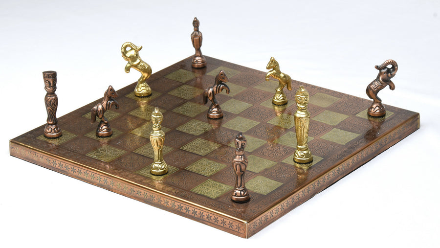 Brass Chess Set Antique Finish Vintage Style Brass & Gold