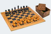 Repro Dublin Calvert Chess Pieces in Ebonized/Antiqued Boxwood with Chessboard & Box - 4.1" King