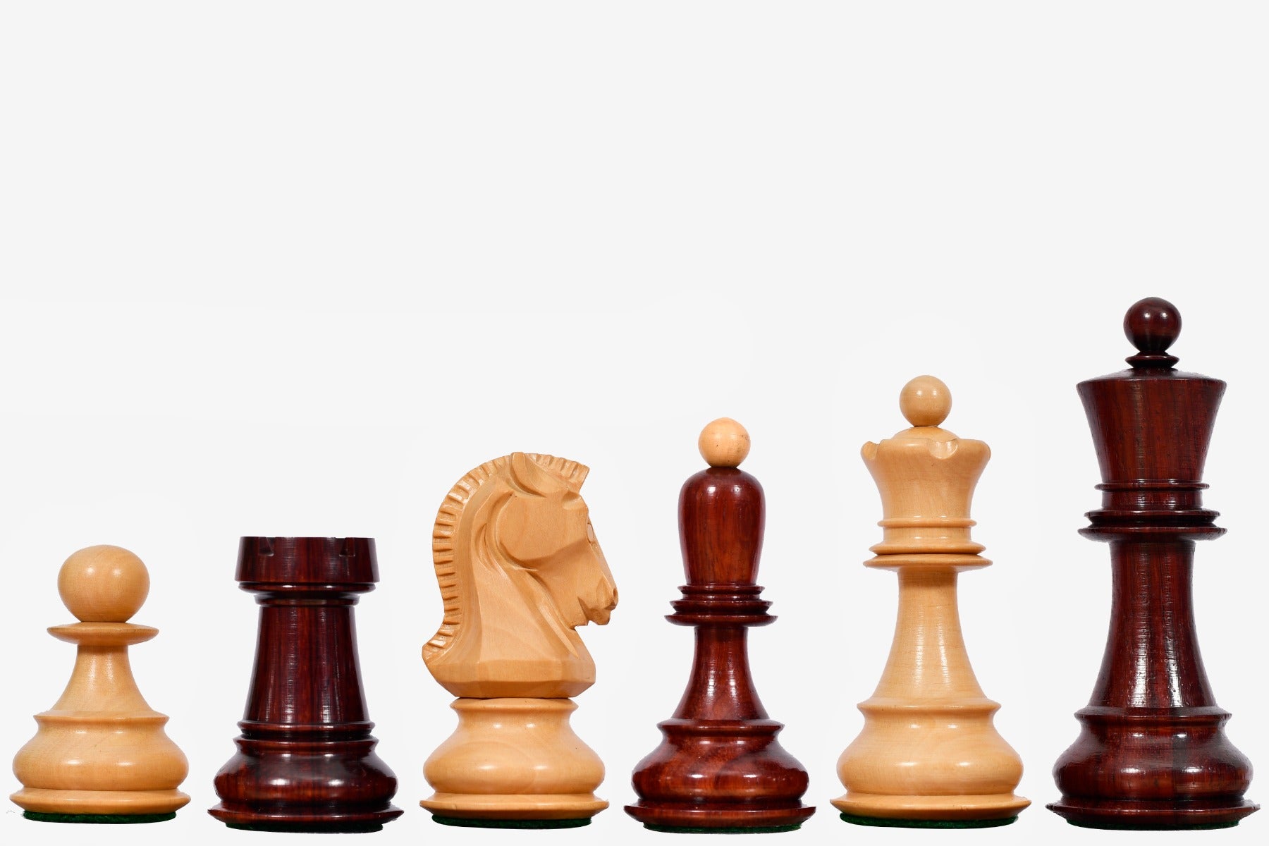 1950 Reproduced Dubrovnik Bobby Fischer Chessmen Version 3.0 in Bud Rosewood / Boxwood - 3.75" King