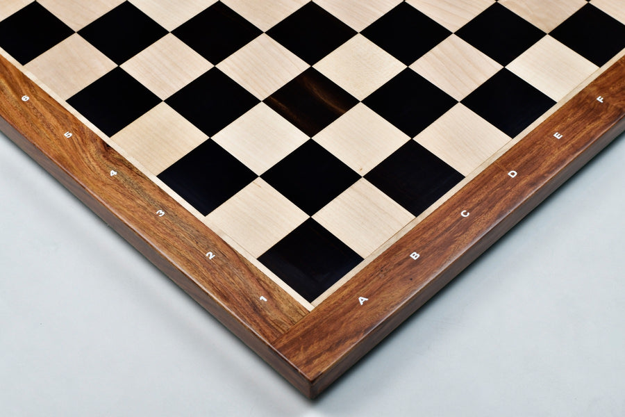 Solid Wooden Indian Notation Chess Board in Genuine Ebony Wood & Maple Wood with Sheesham Wood Border 23" - 60 mm Square