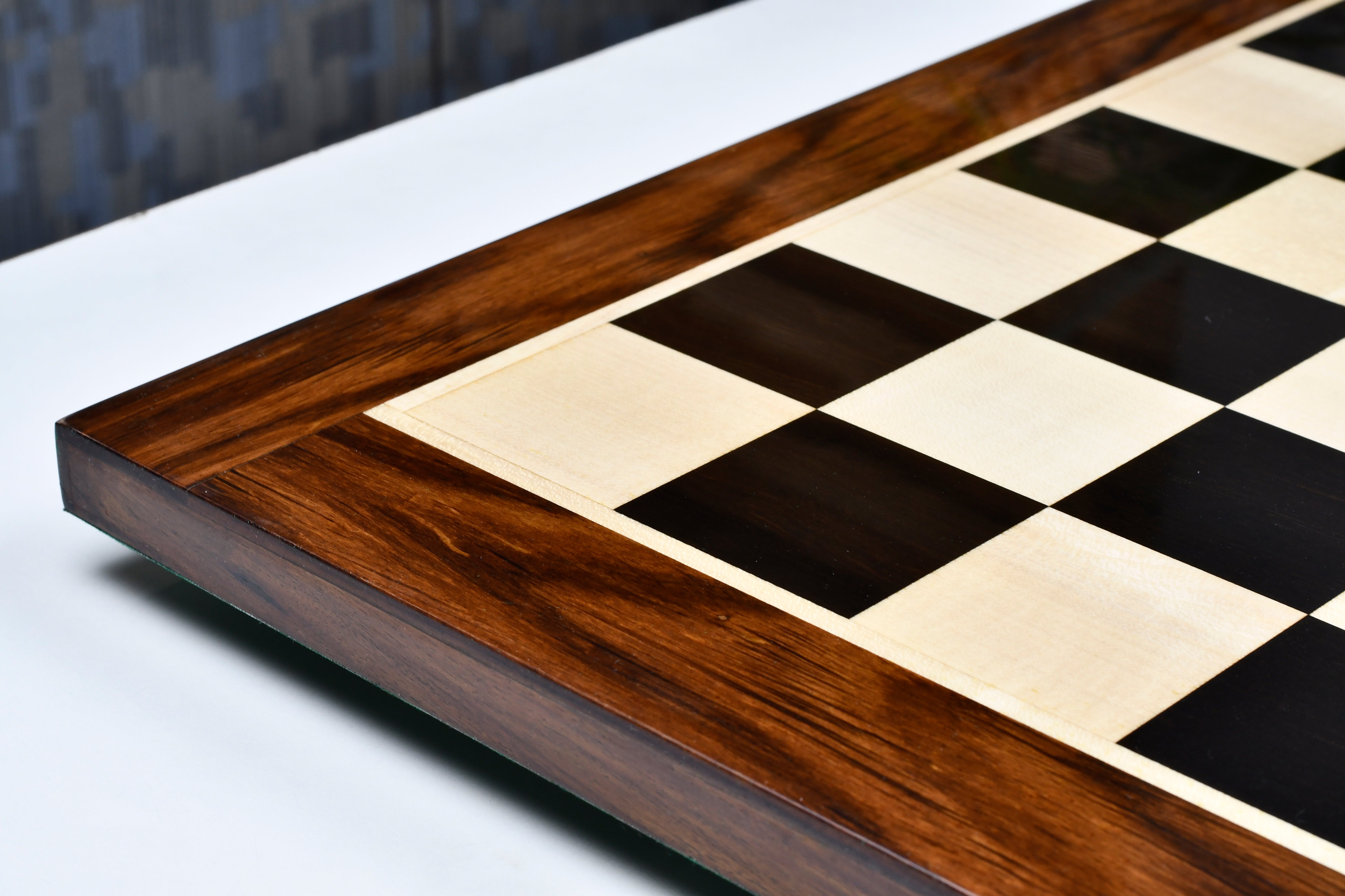 Solid Wooden Indian Chess Board in Genuine Ebony Wood & Maple Wood with Sheesham Wood Border 23" - 60 mm Square