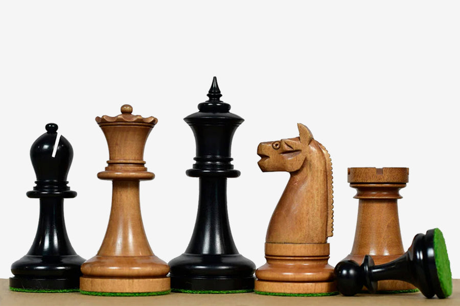 1904 American Chess Co. Repro Tournament Set Ebonized Boxwood 3.8"- king