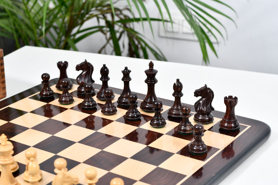 Fierce Knight Chess Pieces in Indian Rosewood/Boxwood With Board & Box- 3.5" King