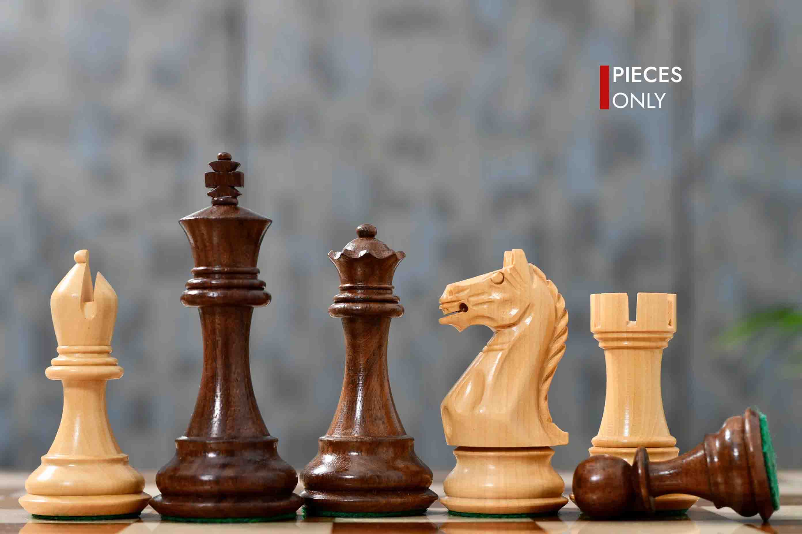 Fierce Knight Staunton Chess Pieces in Sheesham & Boxwood 4.0" King
