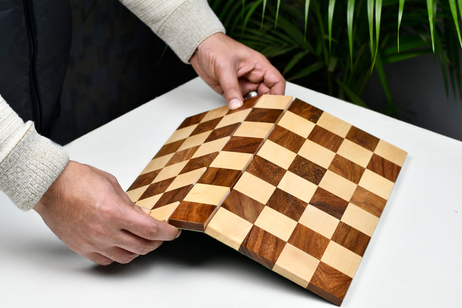 Folding Chess Board in Solid Wood Sheesham(Golden Rosewood) & Maple Wood - 12.5" - 40mm By Chessbazaar