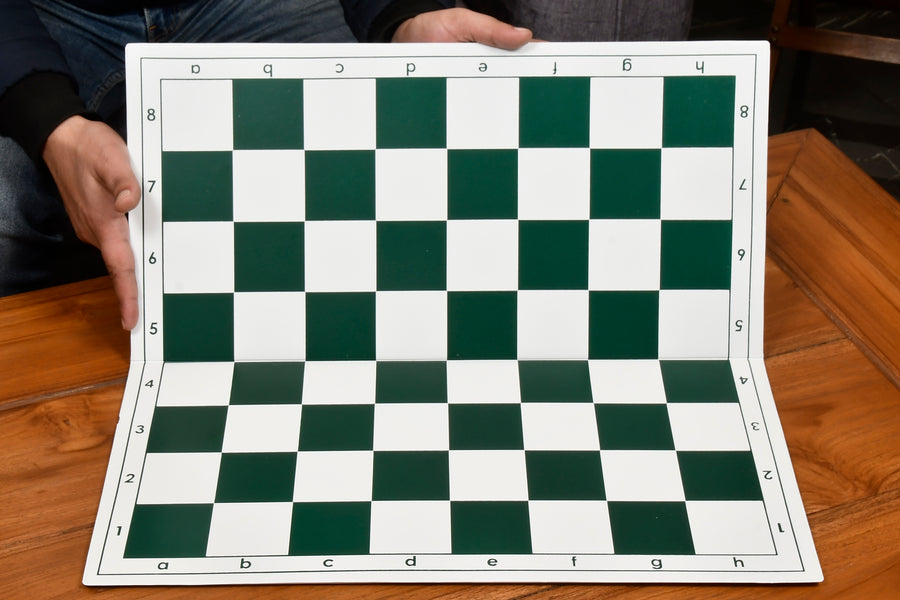 Double Folding PVC Chess Board Green & White Algebraic Notation 55mm