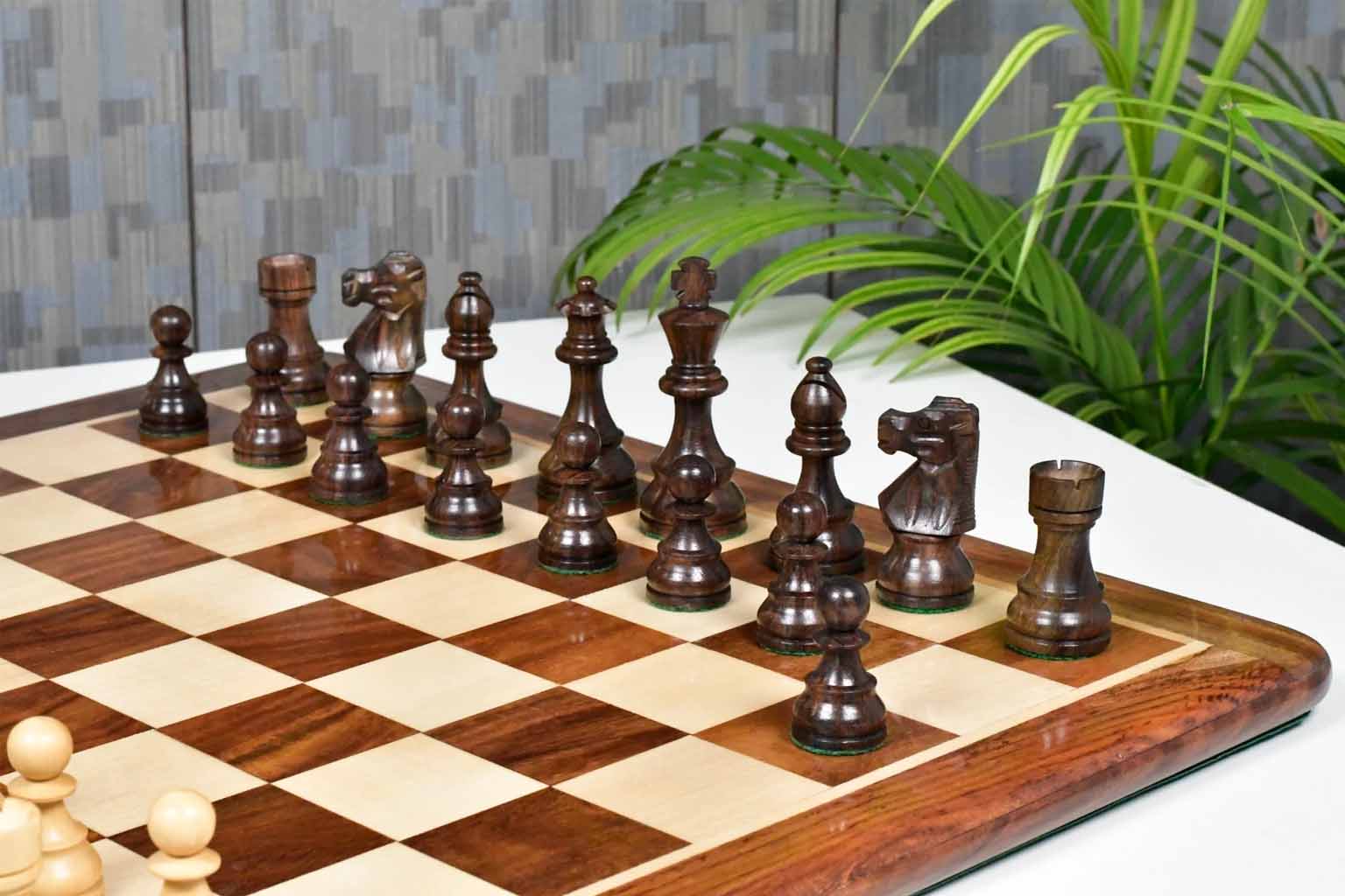 Repro French Lardy Tournament Chess Pieces Rosewood 3.75" with Board | CHESSBAZAAR