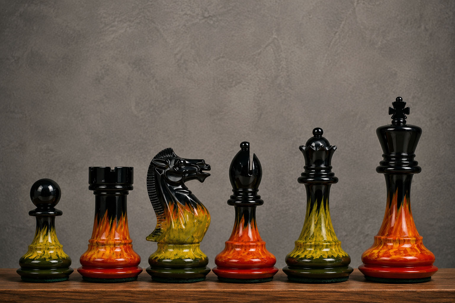 Flame & Frost Painted Staunton Weighted Chess Pieces 4.0" Extra Queens