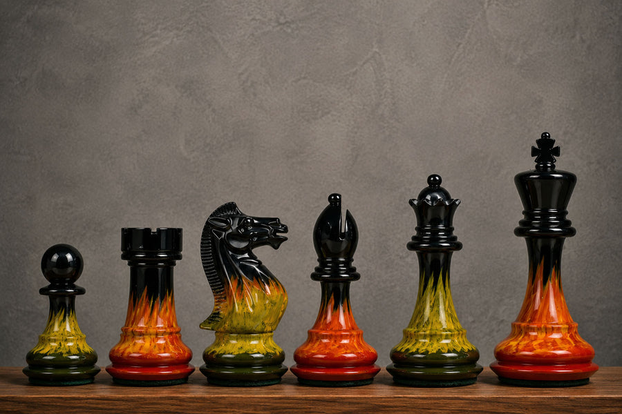 Flame & Frost Painted Staunton Weighted Chess Pieces 4.0" Extra Queens