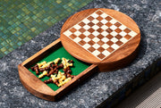 Travel Round Magnetic Chess Set in Sheesham & Maple Wood 9" | CHESSBAZAAR