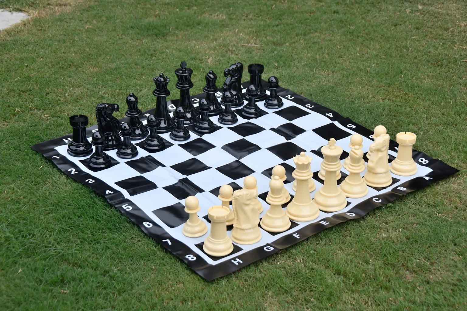 Garden Chess Set Solid Plastic Beige White & Black 8" with PVC Board