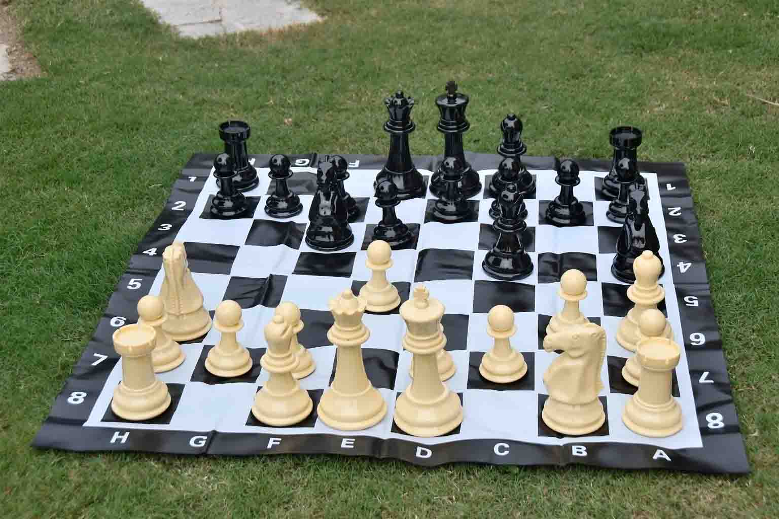 Garden Chess Set Solid Plastic Beige White & Black 8" with PVC Board