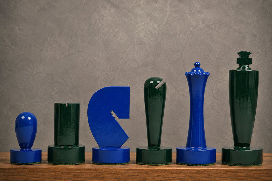 Berliner Minimalist Chess Pieces in Blue & Green Painted Wood 3.7"- King