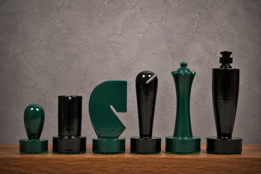 Berliner Minimalist Chess Pieces Green & Black Painted Wood 3.7"- King