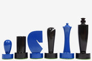 Berliner Minimalist Chess Pieces in Blue & Black Painted Wood 3.7" | CHESSBAZAAR